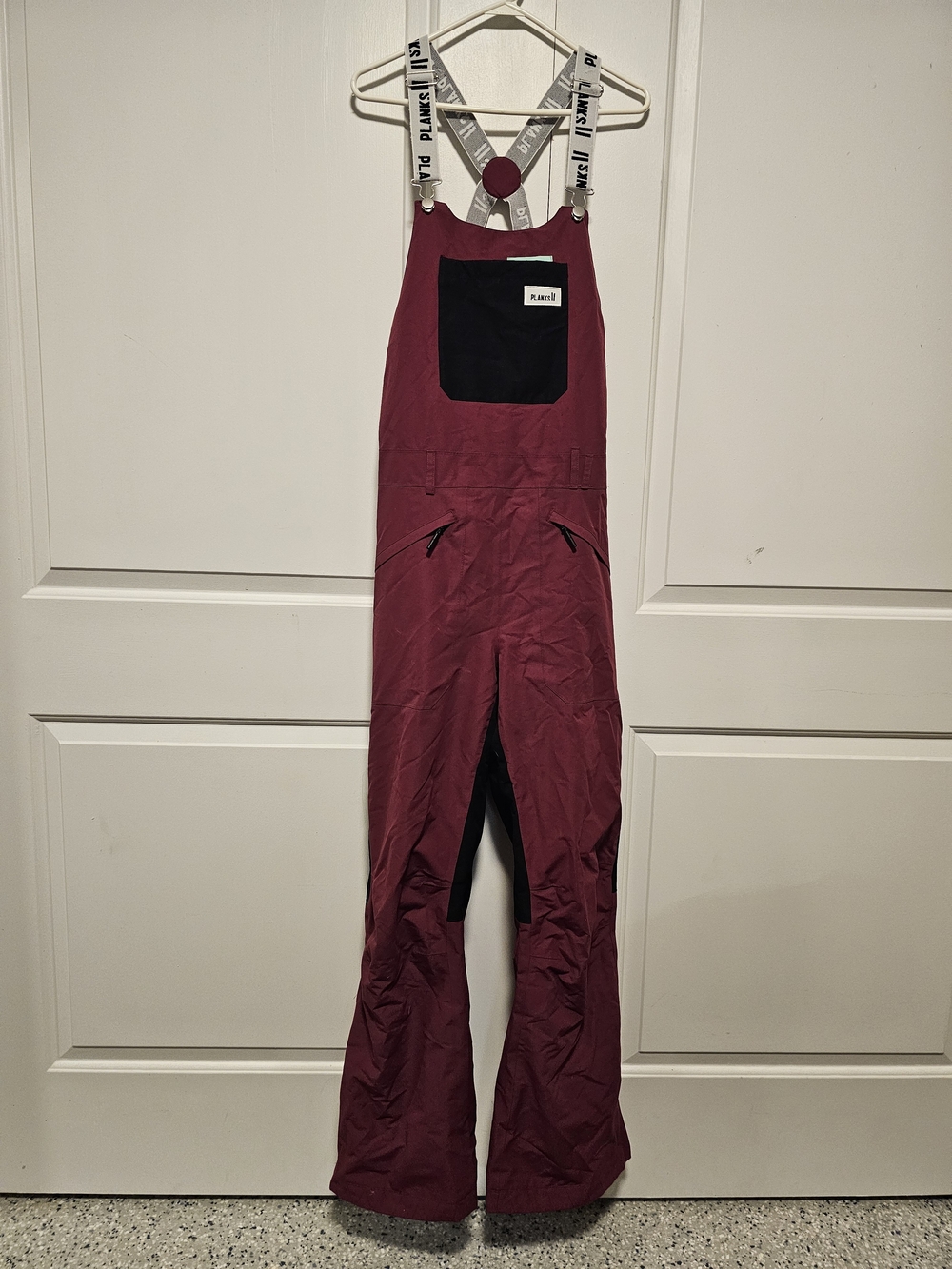 Women's Burgundy Planks Snow Bibs